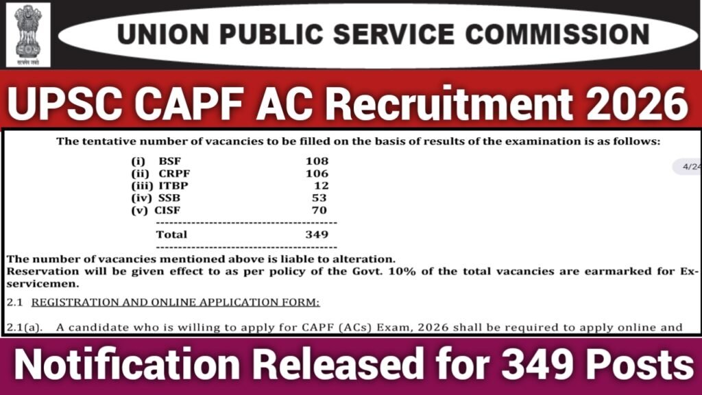 UPSC CAPF AC Recruitment 2026