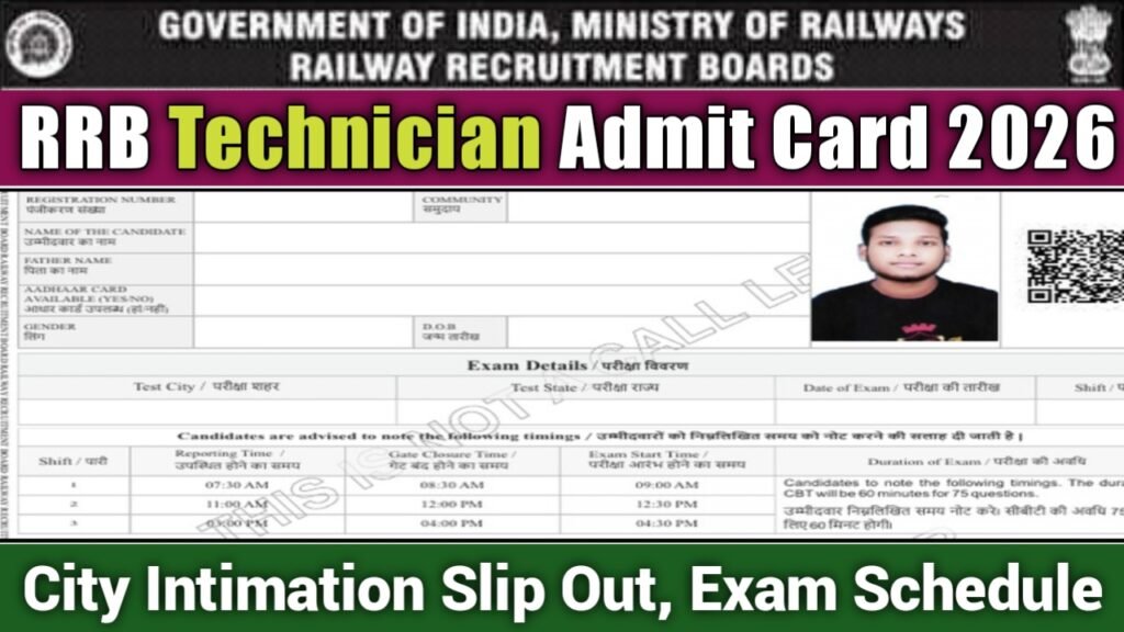 RRB Technician Admit Card 2026
